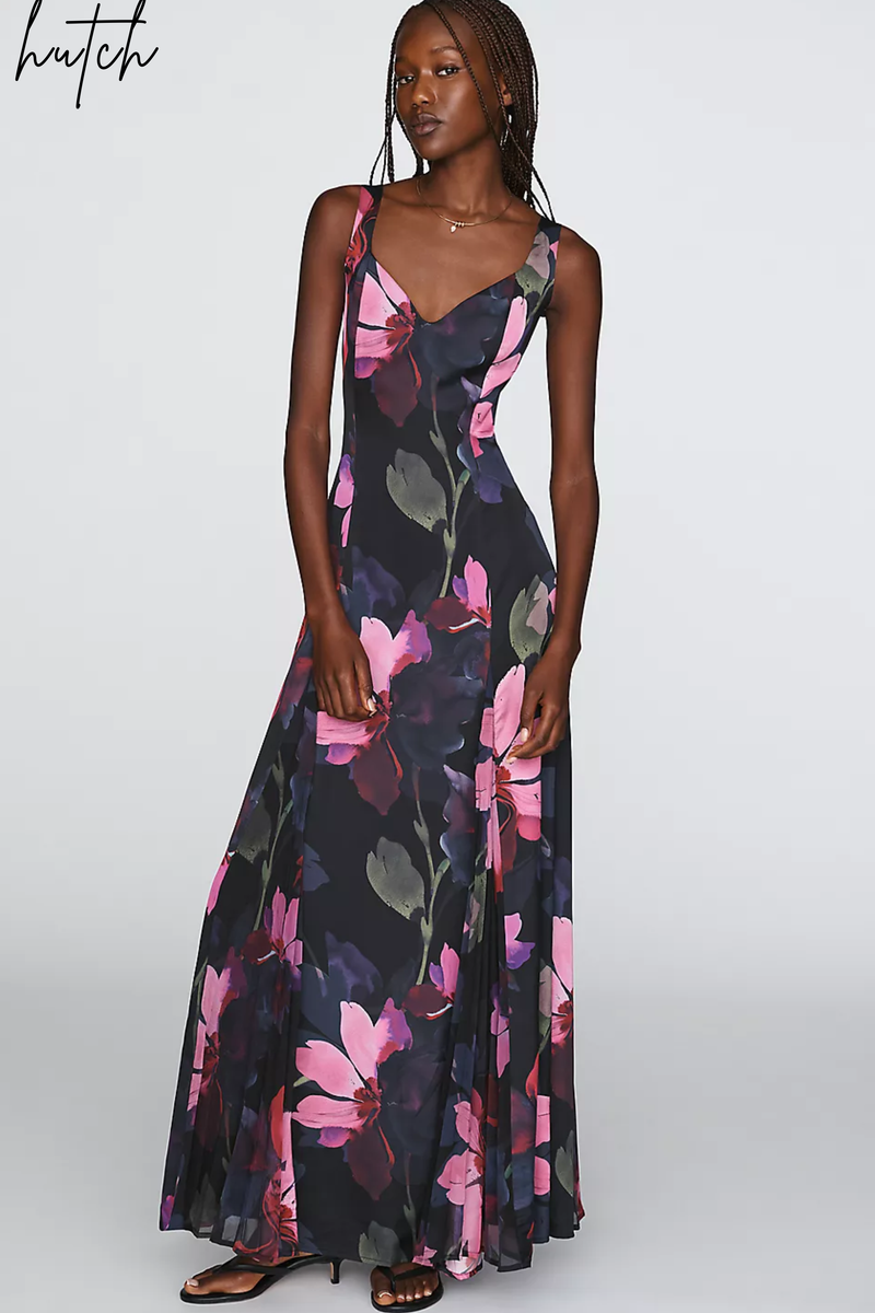 blue and black floral maxi dress Neamy – The Collection ASOS DESIGN ruffle off Long sleeves Low Iron If Needed Size:9 years