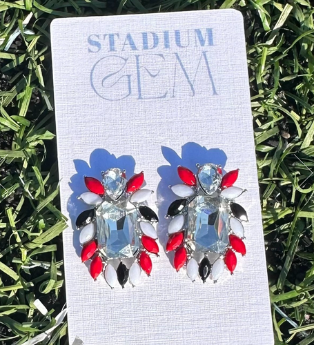 Game Day Glam Cluster Earrings Black/Red/White