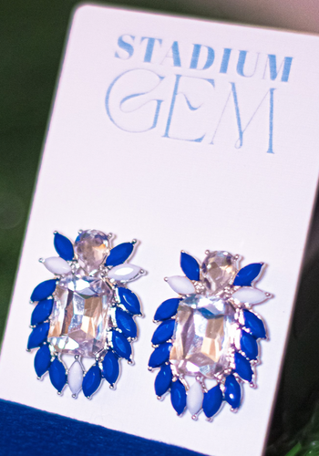 Game Day Glam Cluster Earrings Blue/White