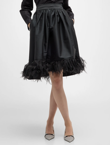 Frances Valentine Barbara Midi Skirt Feather Taffeta Black