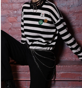 Minnie Rose Cash Boxy Pullover Black/White Stripe.