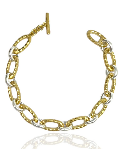 Tat2 Design Gold Two-Tone Ravelle Thin Hammered Chain Bracelet