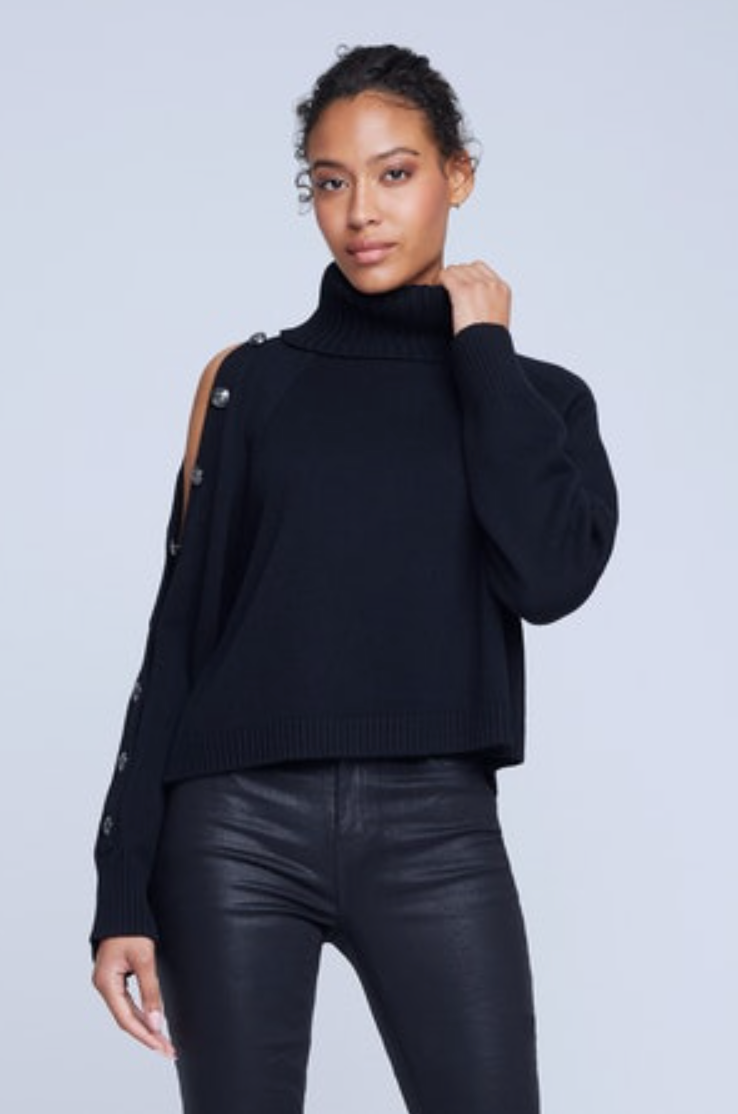 The Dog Squad Super Glam Rhinestone Turtleneck Sweater, Black