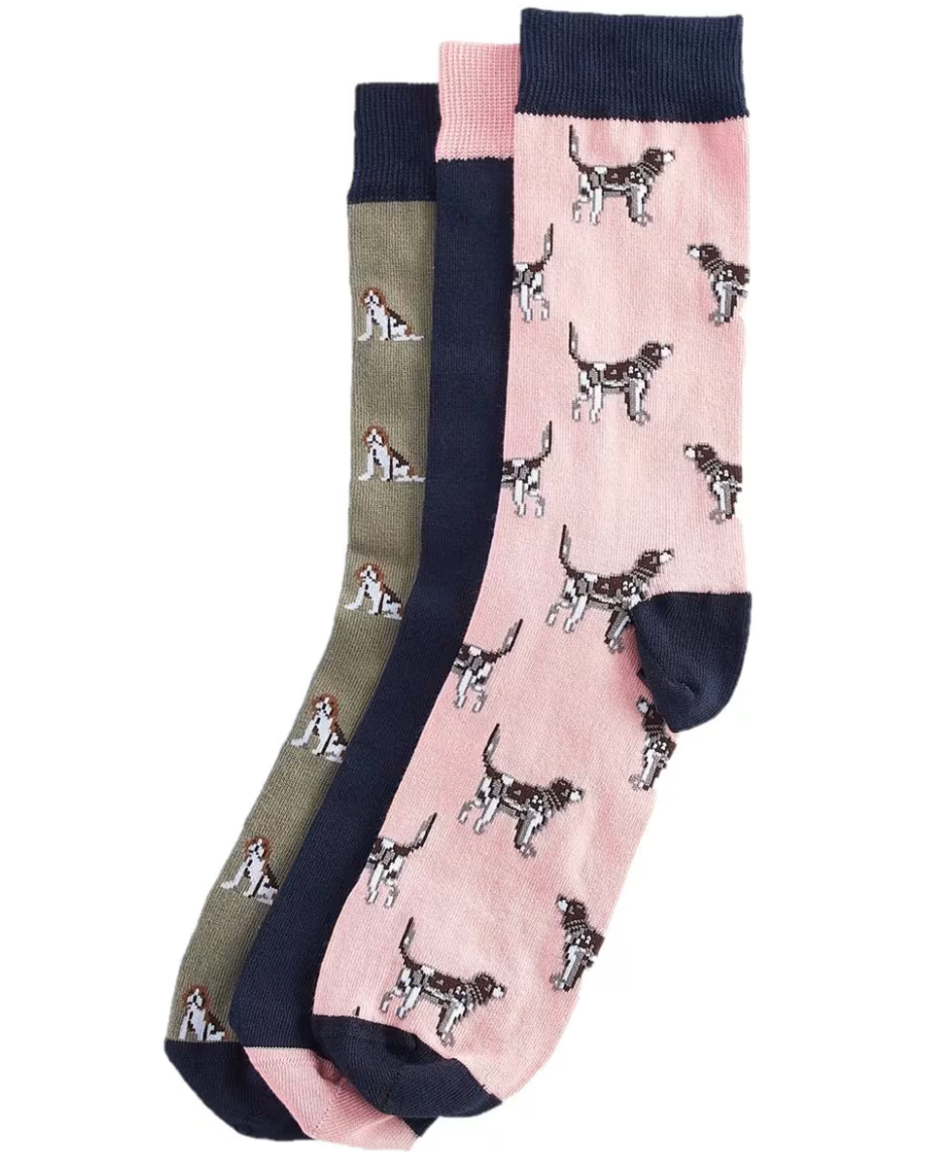 Barbour Multi Dog Sock Set Olive/Pink
