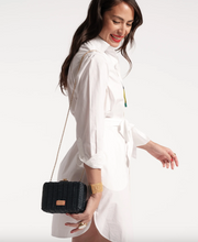 Load image into Gallery viewer, FV Paige Wicker Box Clutch Navy