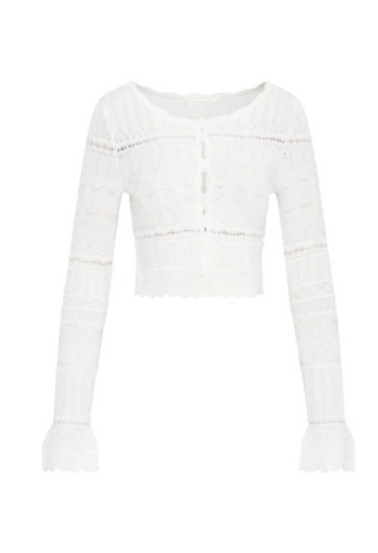 Love Shack Fancy Media Cardigan White Cropped Lace Cardigan