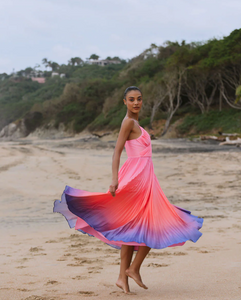 Hutch Fiji Sleeveless Multi Pleated Midi Dress Sunset Gradient