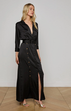 Load image into Gallery viewer, Uriah Satin Maxi-Shirt Dress Black