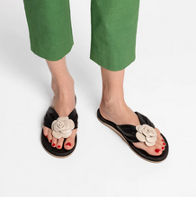 Load image into Gallery viewer, Frances Valentine Magnolia Cloud Thong Sandal Soft Glove Nappa Black/Oyster