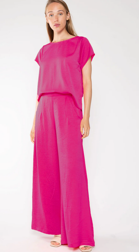 SATIN EFFECT STRAIGHT LEG PANTS - Fuchsia