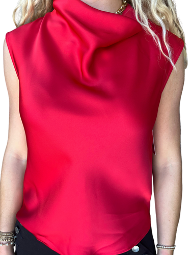 Sleeveless Cowl Neck Top Red