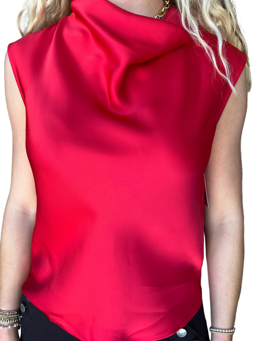Sleeveless Cowl Neck Top Red
