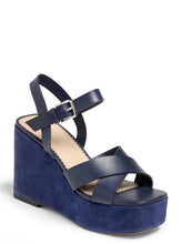 Load image into Gallery viewer, Sasha Vachetta Wedge Sandal Navy