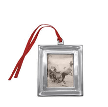Load image into Gallery viewer, Mariposa Signature Photo Ornament with vintage sleigh scene and ribbon hanger