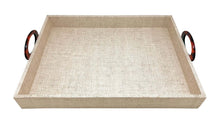Load image into Gallery viewer, Mariposa Coconut Grove Grasscloth Tray with round tortoiseshell handles on a white background