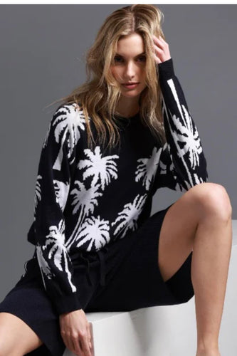 Minnie Rose Palm REV Sweater Navy/White