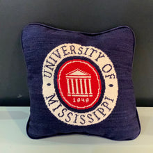 Load image into Gallery viewer, Smathers &amp; Branson University of Mississippi Seal Needlepoint Pillow Navy