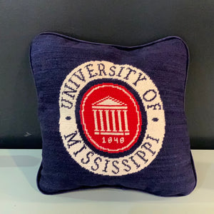 Smathers & Branson University of Mississippi Seal Needlepoint Pillow Navy