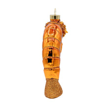 Load image into Gallery viewer, Glossy glass shrimp Christmas ornament with glitter tail and golden hanging cap
