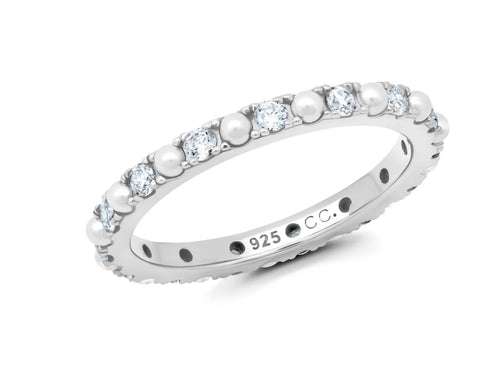 Crislu Small Pearl And Round Brilliant Cut Eternity Ring