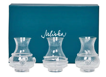 Load image into Gallery viewer, Juliska Mini Vase Trio set of three decorative glass vases with elegant embossed details in gift box