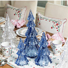 Load image into Gallery viewer, Juliska blue glass Christmas tree set, 10.5 inch tall centerpiece with smaller trees