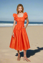 Load image into Gallery viewer, Vanessa Midi Tangerine Ruched Metallic