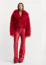 Load image into Gallery viewer, Good American red faux leather low-rise bootcut flare jeans, full length