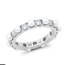 Load image into Gallery viewer, Crislu Large Pearl And Round Brilliant Cut Eternity Ring