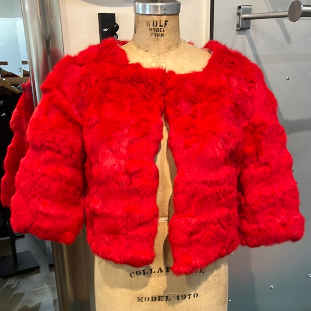 Genuine Rabbit Fur Short Jacket Red