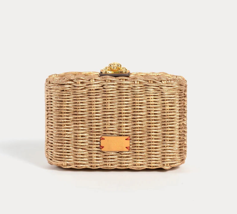 FV Paige Wicker/Fabric Clutch Gold