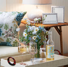 Load image into Gallery viewer, Mariposa Coconut Grove Grasscloth Tray styled with wine glasses and fresh flowers