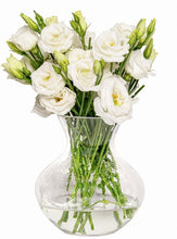 Load image into Gallery viewer, Elegant glass vase with textured finish holding a bouquet of white lisianthus flowers