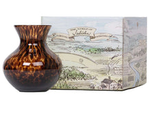Load image into Gallery viewer, Juliska tortoiseshell glass vase with decorative gift box featuring illustrated countryside landscape
