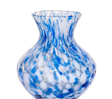 Load image into Gallery viewer, Hand-blown glass vase with speckled marbled pattern, featuring a rounded belly and flared rim