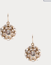 Load image into Gallery viewer, Frances Valentine drop earrings featuring a central crystal surrounded by sparkling rhinestone cluster pendant