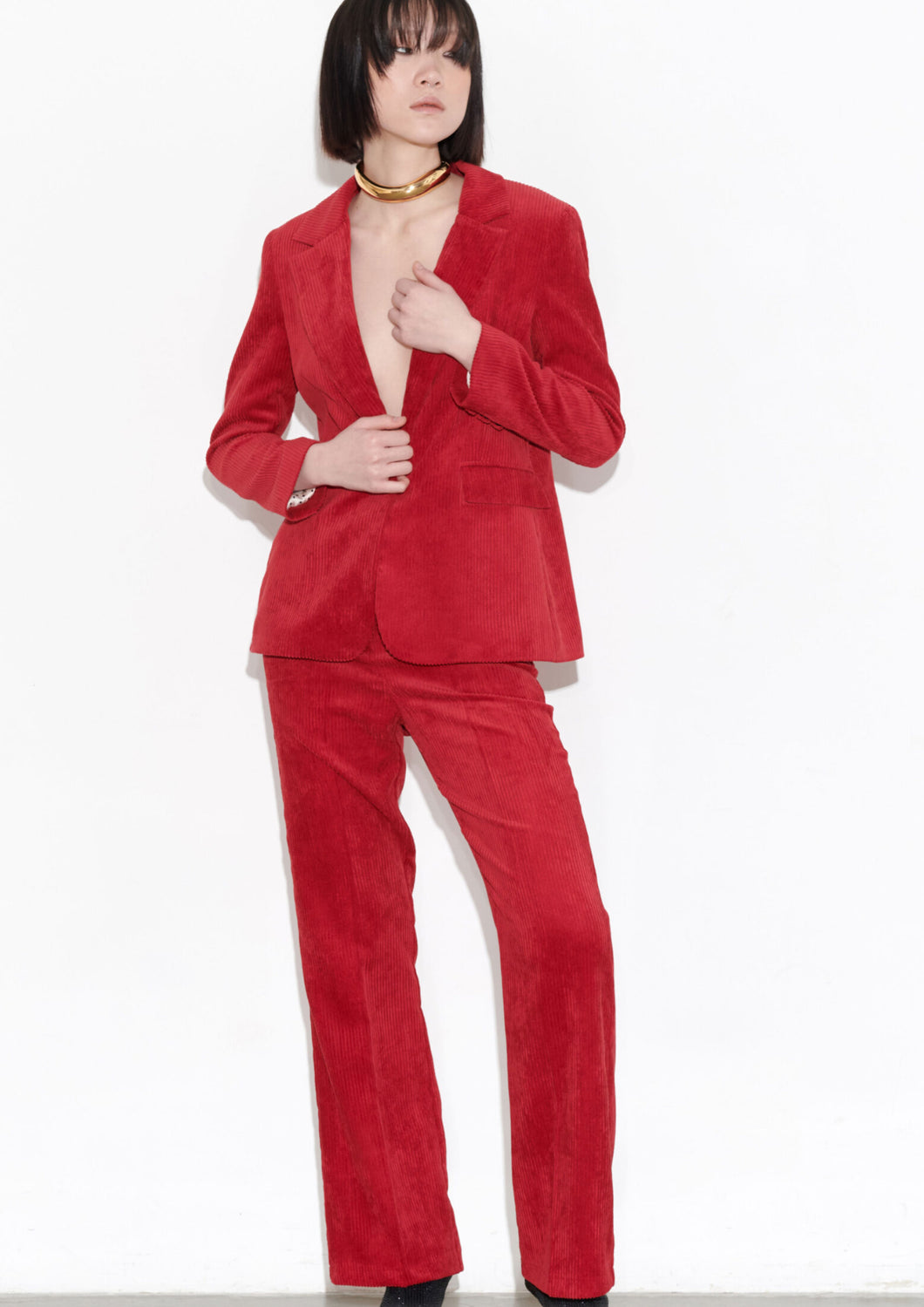 B-YU Stretch Velvet Corduroy Pant Red