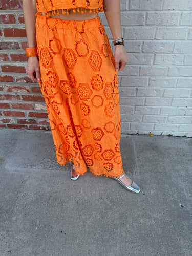 TBC Embroidered Maxi Skirt Orange