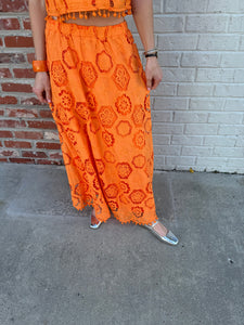 TBC Embroidered Maxi Skirt Orange