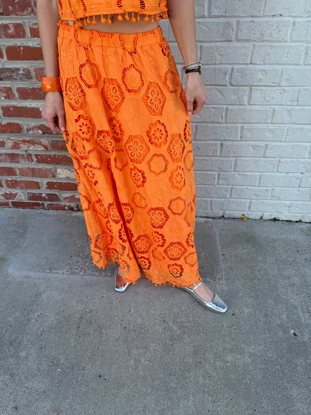 TBC Embroidered Maxi Skirt Orange