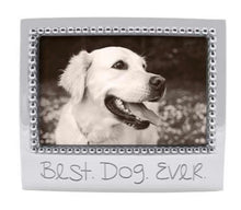 Load image into Gallery viewer, Mariposa beaded photo frame engraved with 'Best. Dog. Ever.' featuring a happy Golden Retriever