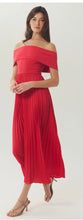 Load image into Gallery viewer, Hutch Stockton red off-shoulder midi dress with pleated skirt and fitted bodice