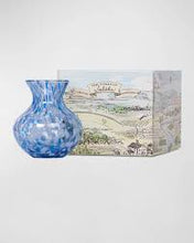 Load image into Gallery viewer, Juliska Puro 6-inch blue speckled glass vase with decorative gift box