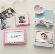 Load image into Gallery viewer, Mariposa beaded photo frame engraved with 'thank heaven for little girls' displaying baby portrait
