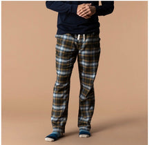 Load image into Gallery viewer, Man wearing plaid flannel lounge pants with drawstring waist and matching long sleeve top
