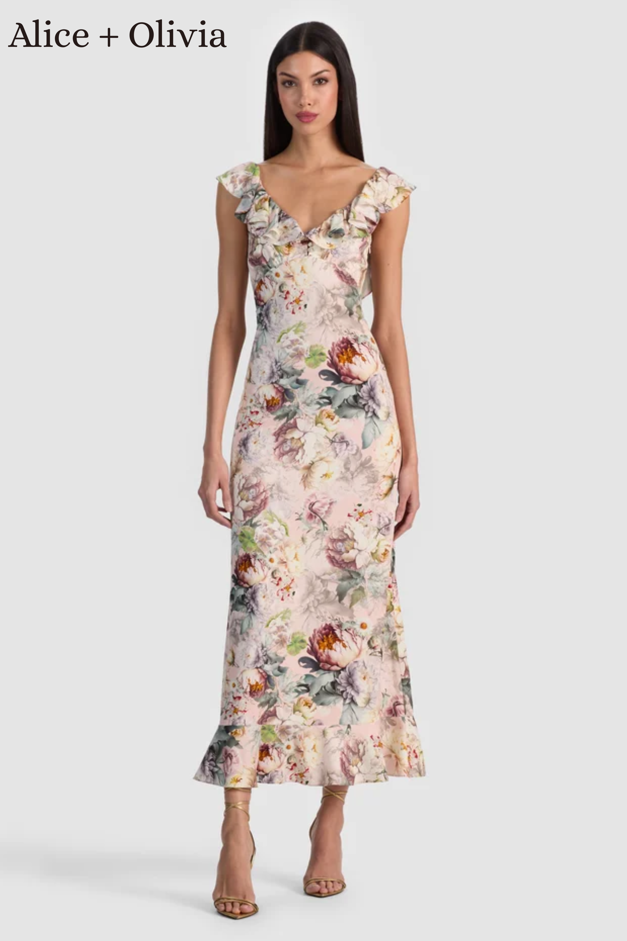 knee length dresses for ladies alice + olivia Marna Smocked Floral Midi Dress
