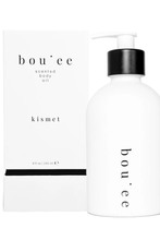 Load image into Gallery viewer, Bou.ee Kismet scented body oil white pump bottle with matching white gift box