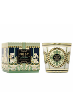 Load image into Gallery viewer, Nest x Pierre Marie Birchwood Pine 3-wick candle in ornate green and gold glass vessel with matching gift box