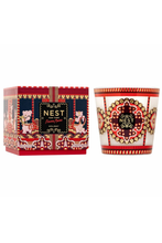 Load image into Gallery viewer, Nest New York Holiday 3-wick candle with red gold ornate vessel and decorative gift box