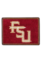 Load image into Gallery viewer, Smathers &amp; Branson needlepoint card wallet featuring Florida State University FSU interlocking logo